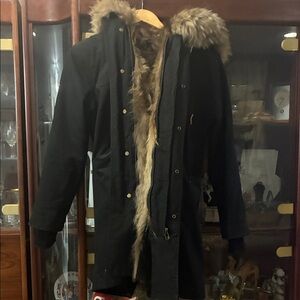 Black Parka with Genuine Fur Trim